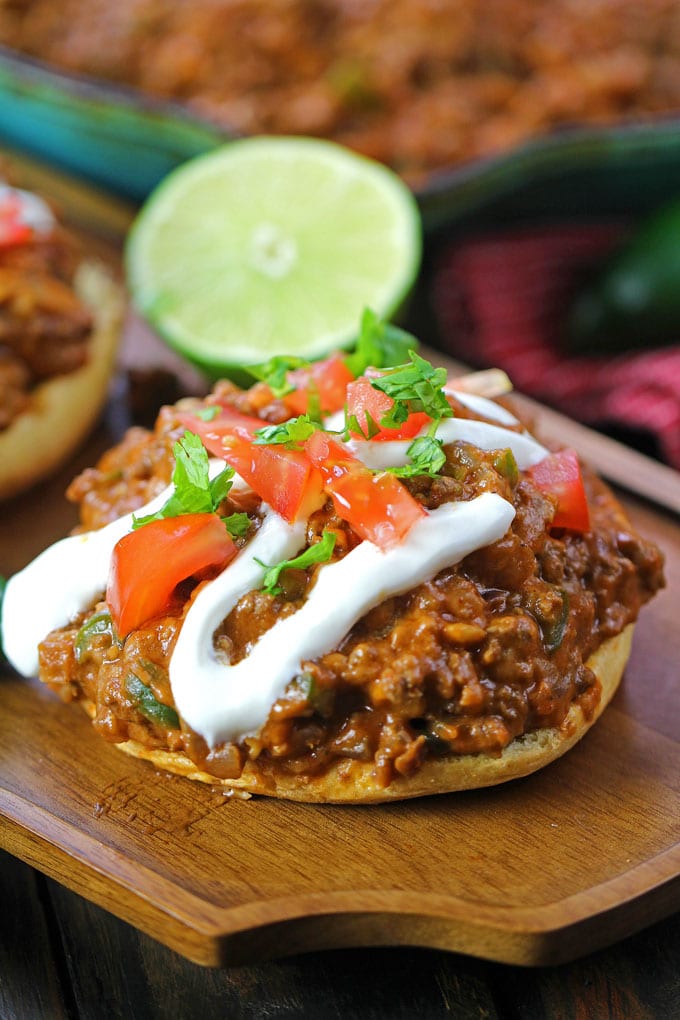 Cheesy Taco Sloppy Joes are one of the easiest and most delicious dinners you will ever make. Bonus points for being made in a one pan.