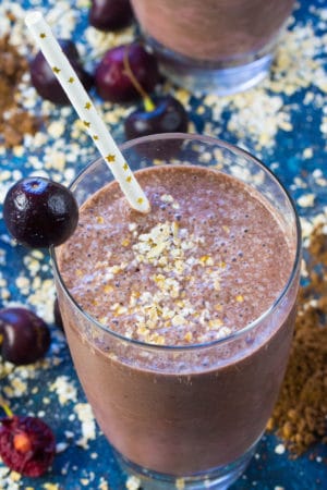 Chocolate Cherry Smoothie is a delicious combo of sweet, tart, creamy and chocolaty in a healthy drink that tastes like an indulgent dessert.