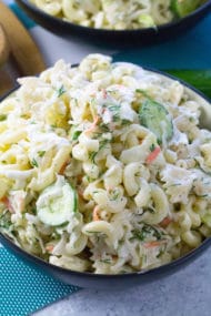 Ranch Coleslaw Pasta Salad made with creamy Ranch is the perfect summer side dish. Can be also made ahead of time.