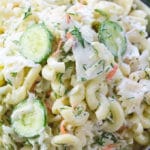 Coleslaw Pasta Salad made with creamy Ranch is the perfect summer side dish. Crunchy and refreshing, can be also made ahead of time.