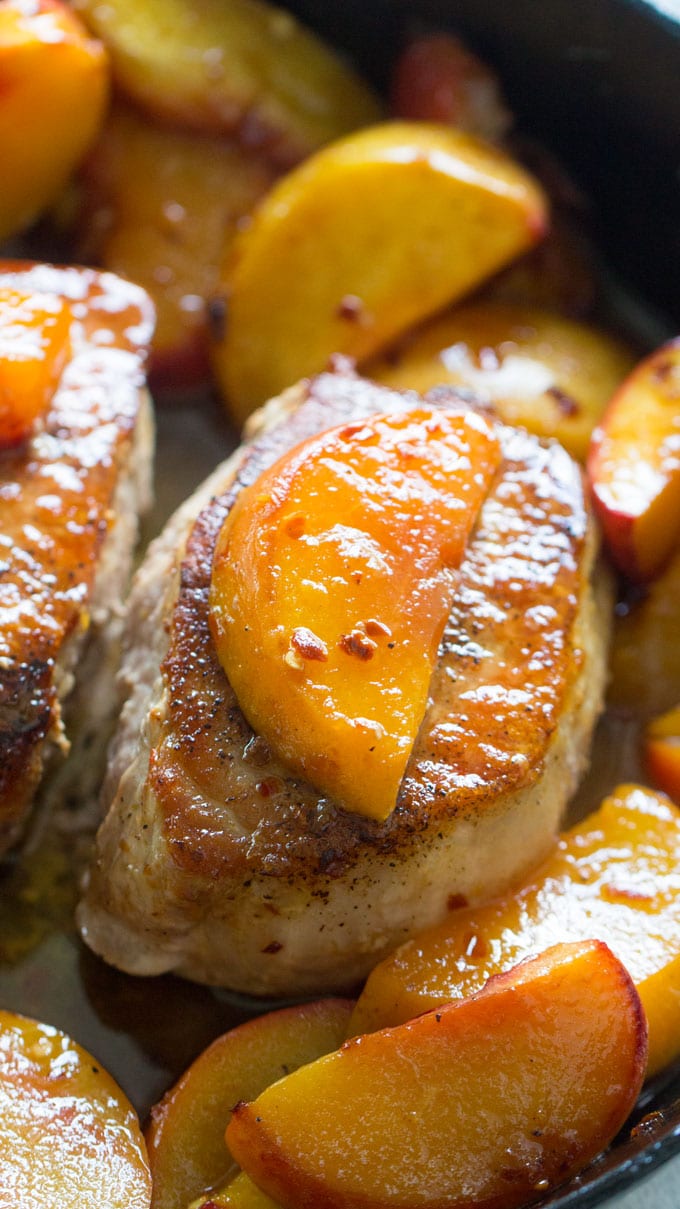 One Pan Peach Pork Chops are the perfect combination of sweet and savory. Ready in just 30 minutes. and perfect for summer dinners.