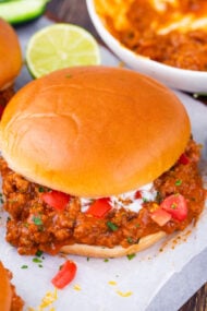 Taco sloppy Joes served with lime on the side.