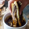 French Dip Grilled Cheese Sandwich is perfect for dinner, parties or game nights! Serve with the dipping sauce on the side for the ultimate, amazing flavor!