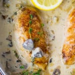 One Pan Creamy Lemon Thyme Chicken is made with white wine, lemon zest, cream, mushrooms and thyme. Ready in just 30 minutes.