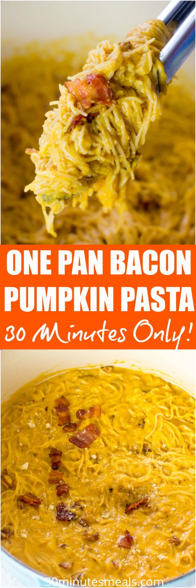 Pumpkin Pasta with bacon is creamy and delicious, easily made in one pot in 30 minutes only.