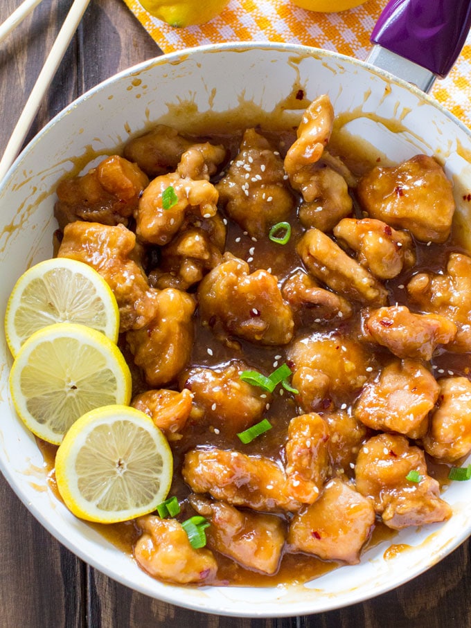 Crispy Honey Lemon Chicken is a restaurant quality meal, made easy at home in just 30 minutes! Crispy, sticky and full of honey lemon flavor.