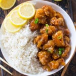 Crispy Honey Lemon Chicken is a restaurant quality meal, that can be made at home in just 30 minutes! Crispy, sticky and full of honey lemon flavor.