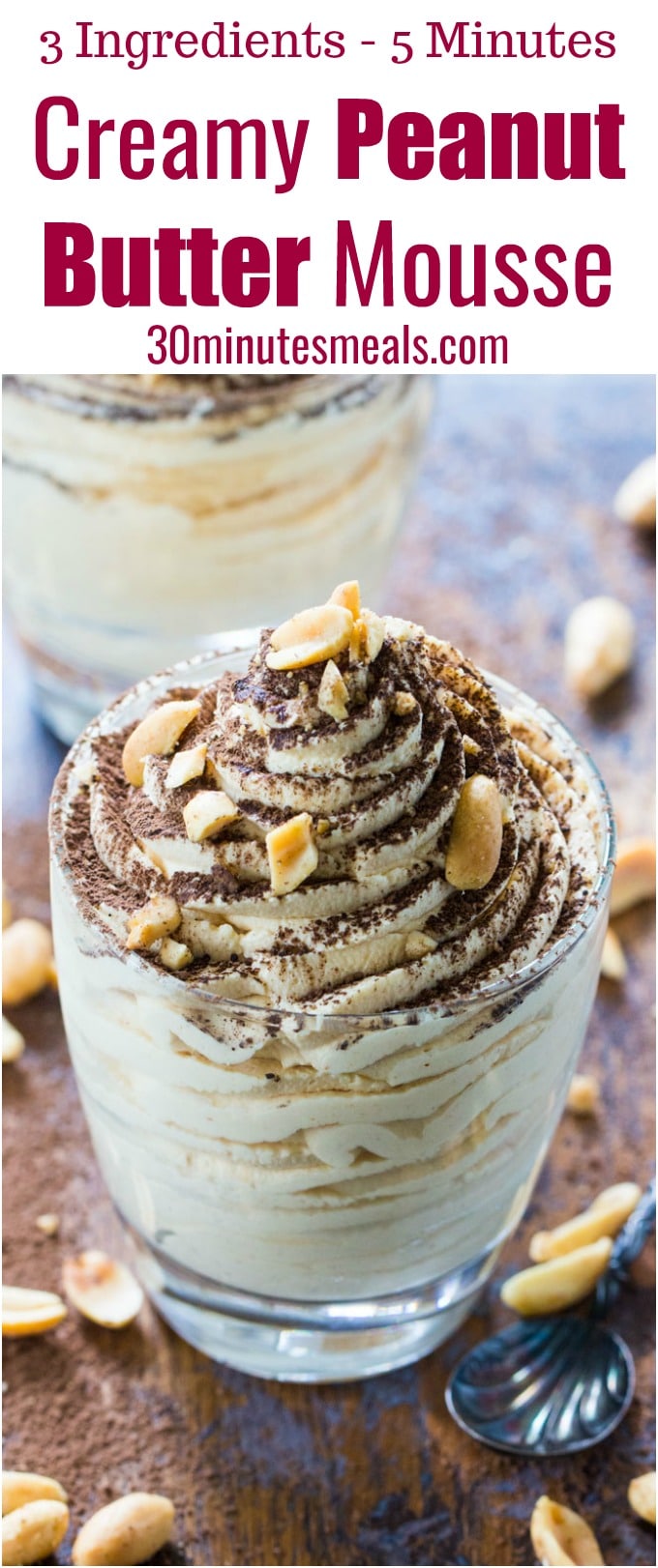 Easy Peanut Butter Mousse is made with just 3 ingredients in less than 5 minutes. Perfect to fix a quick peanut butter craving!