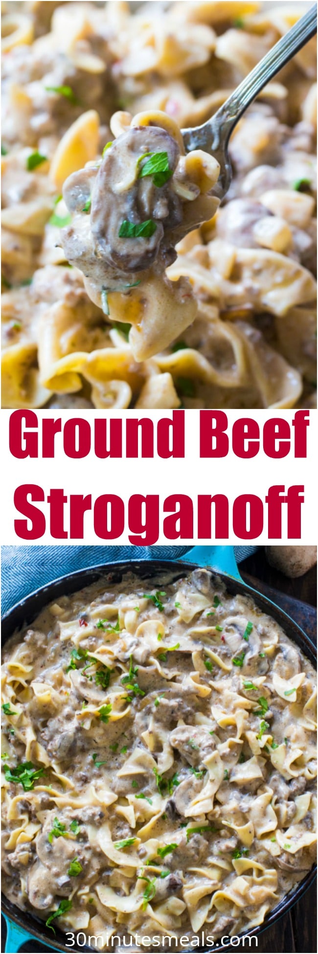 The best Ground Beef Stroganoff is so unbelievably creamy thanks to a few secret ingredients. Easy to make, in just 30 minutes you have an amazing dinner!