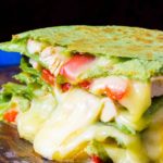 Skillet Chicken Fajita Quesadilla is loaded with juicy and tender chicken meat, crunchy bell peppers and lots of delicious, melting cheese.