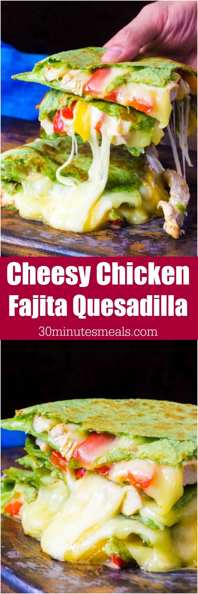 Cheesy Chicken Fajita Quesadilla is loaded with juicy and tender chicken meat, crunchy bell peppers and lots of delicious, melting cheese.