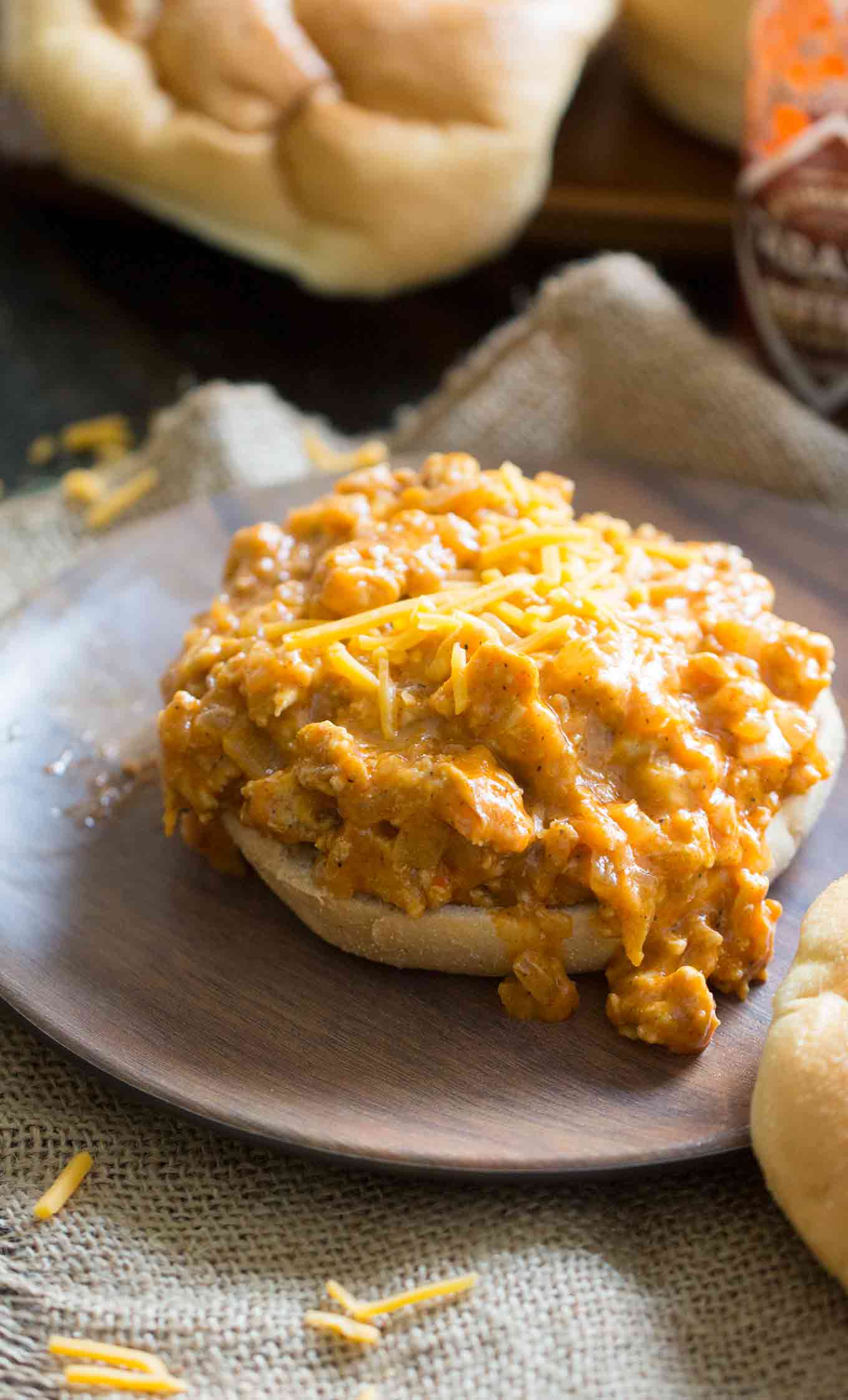 Buffalo Chicken Sloppy Joes made with just a few ingredients in one pan in just 30 minutes, are cheesy and perfectly hot.