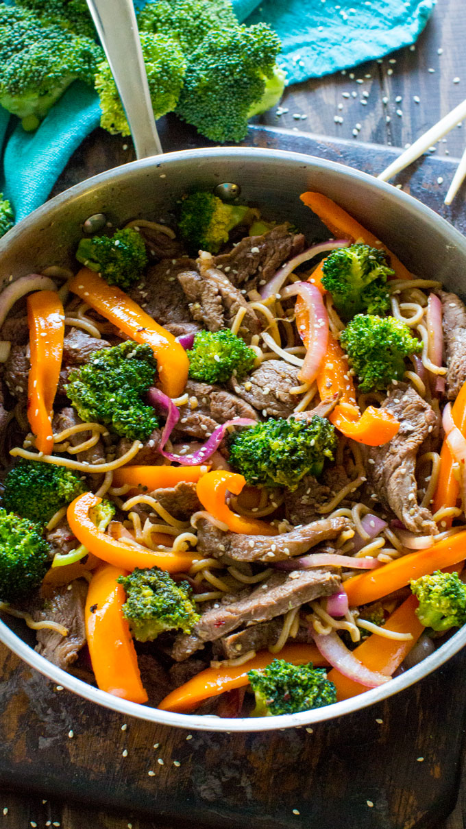 Easy Skinny Mongolian Beef Noodles are loaded with lot veggies, protein in a delicious, light mongolian sauce, served over soba noodles.