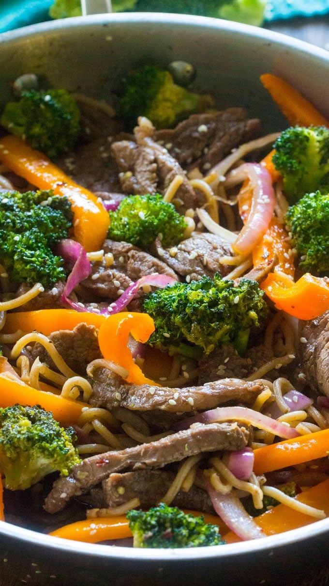 30 Minute Skinny Mongolian Beef Noodles are loaded with lot veggies, protein in a delicious, light mongolian sauce, served over soba noodles.