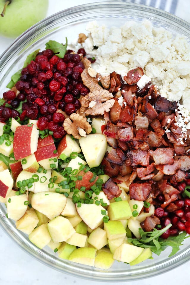 Cranberry Apple Salad is an easy festive side dish perfect for Christmas and Thanksgiving. #cranberries #30minutemeals #saladrecipes #sidedish #thanksgivingrecipes