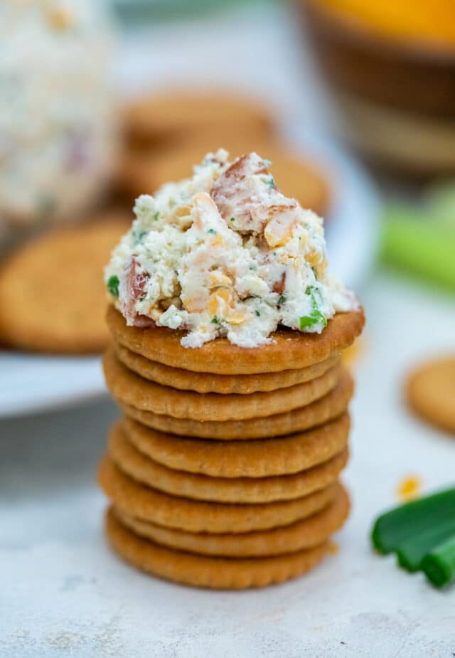 Cheddar Ranch Cheese Ball is the perfect Holiday appetizer made of cheddar cheese, ranch seasoning, and obviously bacon! #cheeseball #cheese #30minutemeals #appetizers #partyfood