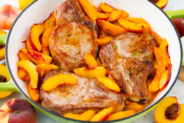 Homemade juicy peach pork chops.