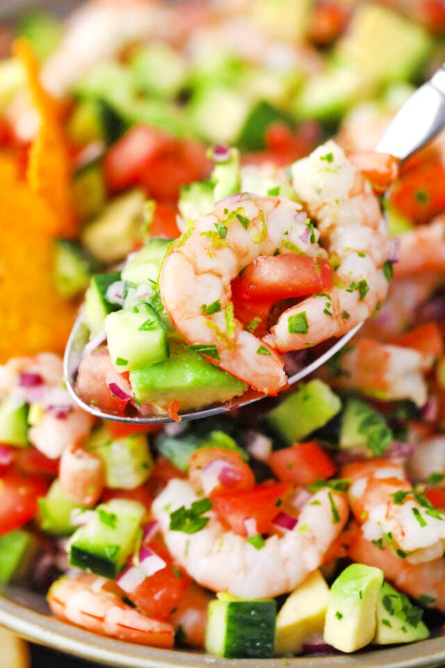 A spoonful of shrimp ceviche.
