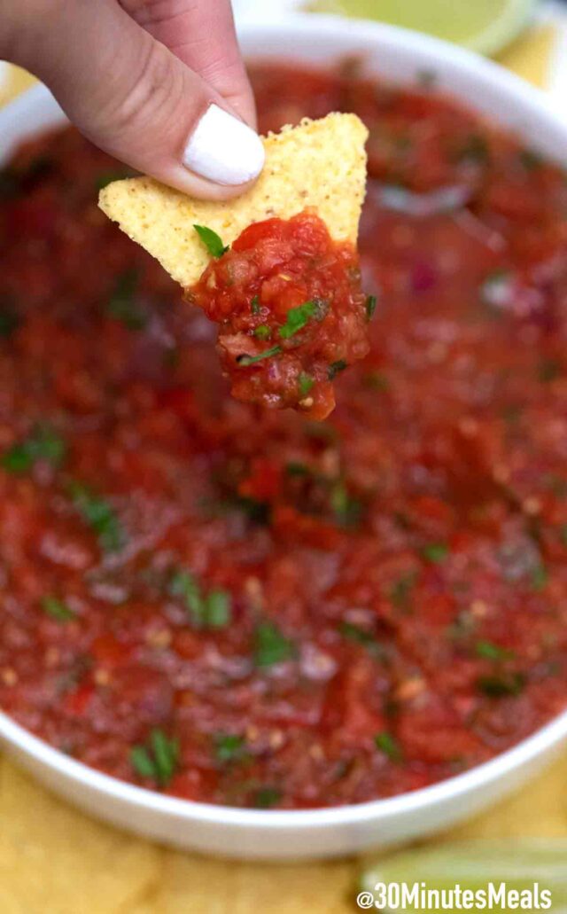 salsa on a corn chip