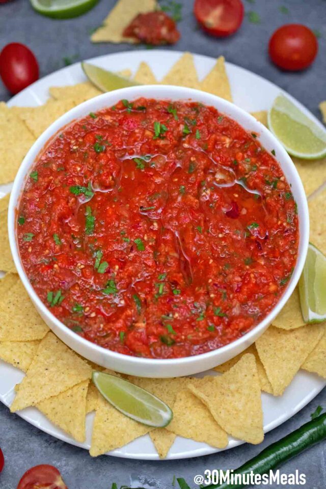 homemade salsa with corn chips