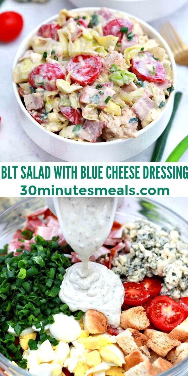 easy blt salad with blue cheese dressing pin