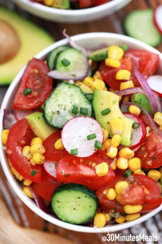 avocado corn salad with radish