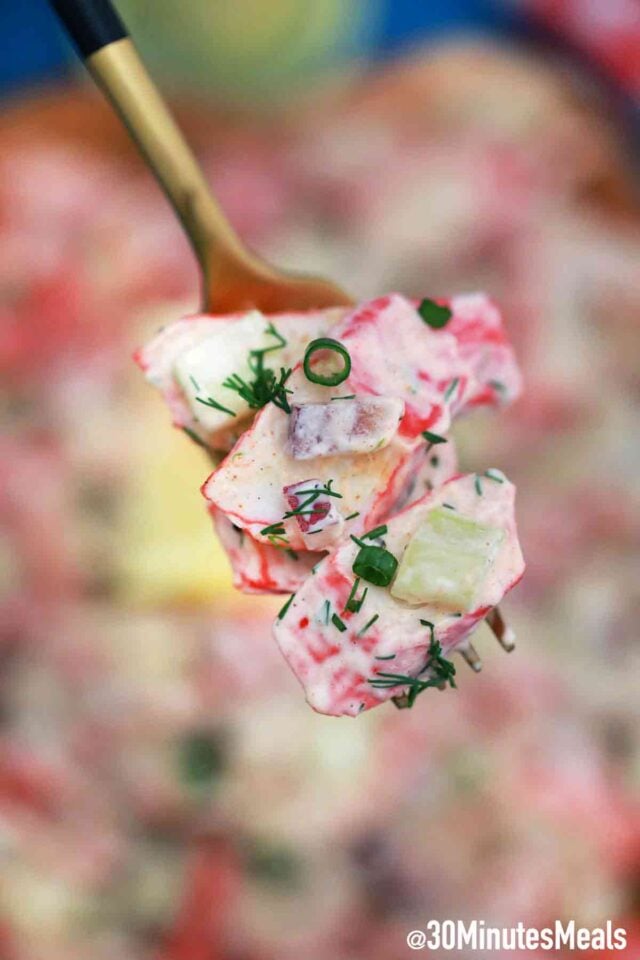 crab salad on a fork