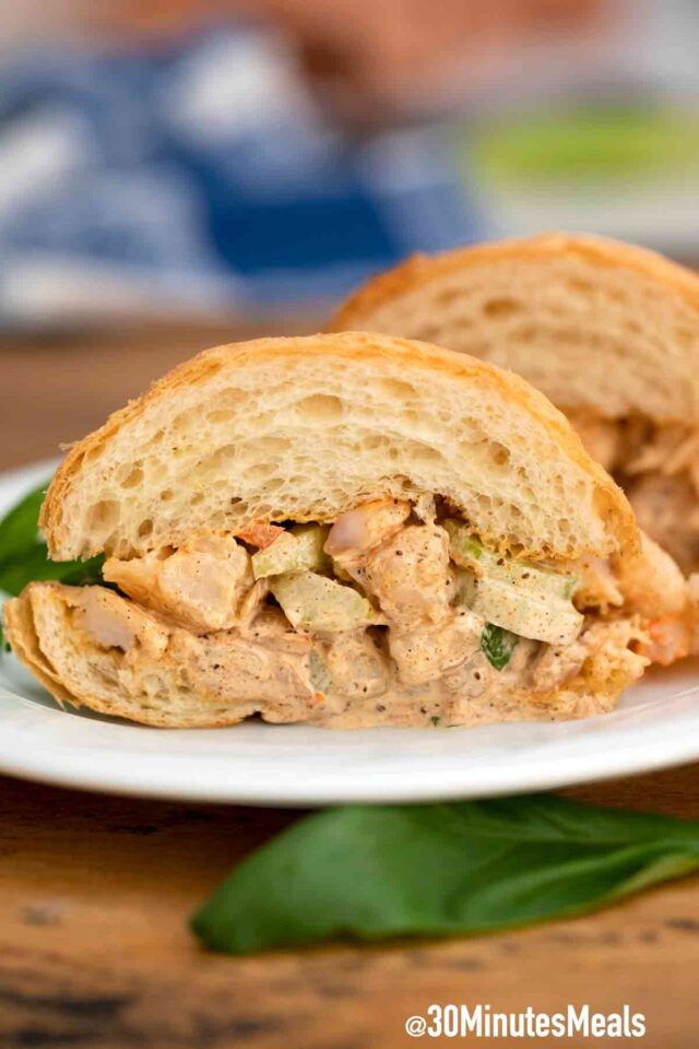 shrimp salad on a croisant