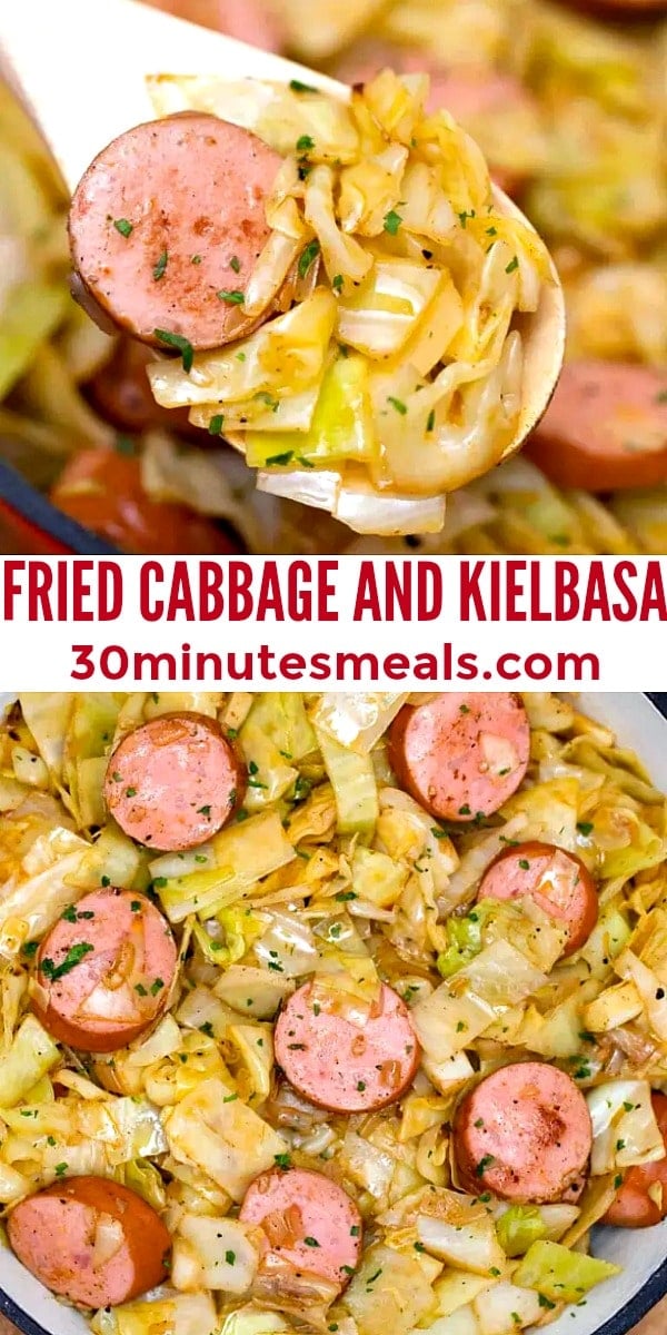 easy fried cabbage and kielbasa pin