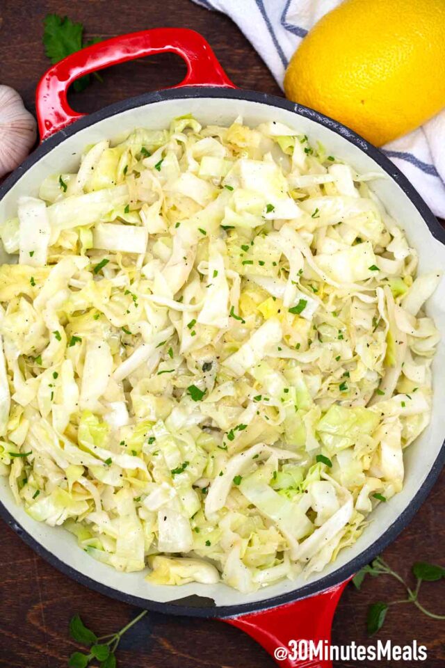 sautéed cabbage in a pan