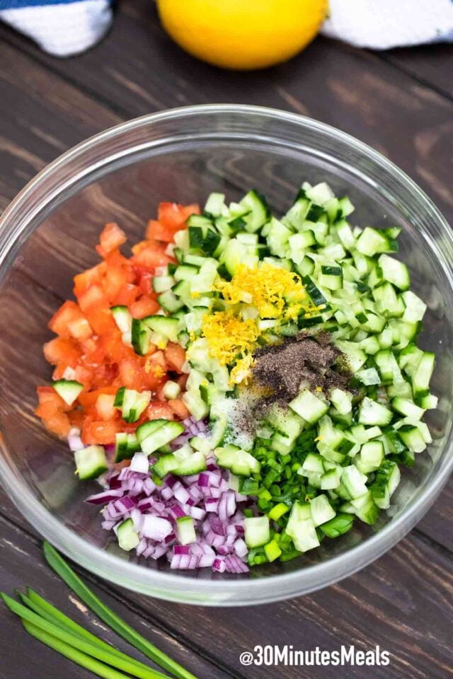 tabbouleh ingredients in a bowl