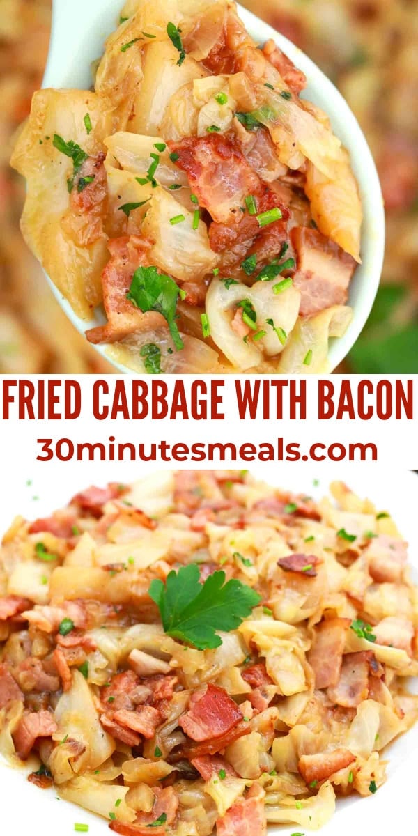 easy fried cabbage with bacon pin