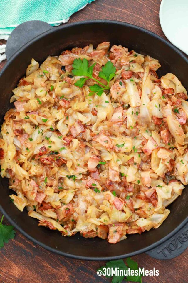 easy fried cabbage and bacon with onions