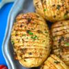 air fried hasselback potatoes on a plate