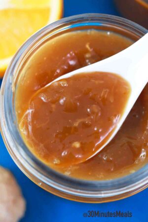 orange sauce in a jar