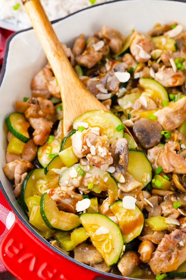 One pan almond chicken with veggies.