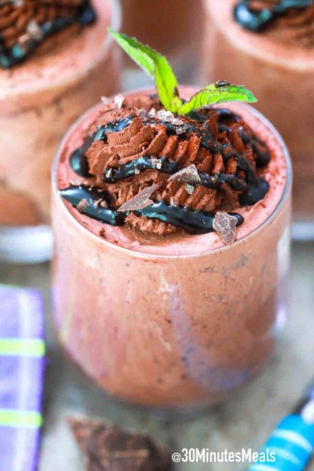 chocolate mousse in individual serving glasses