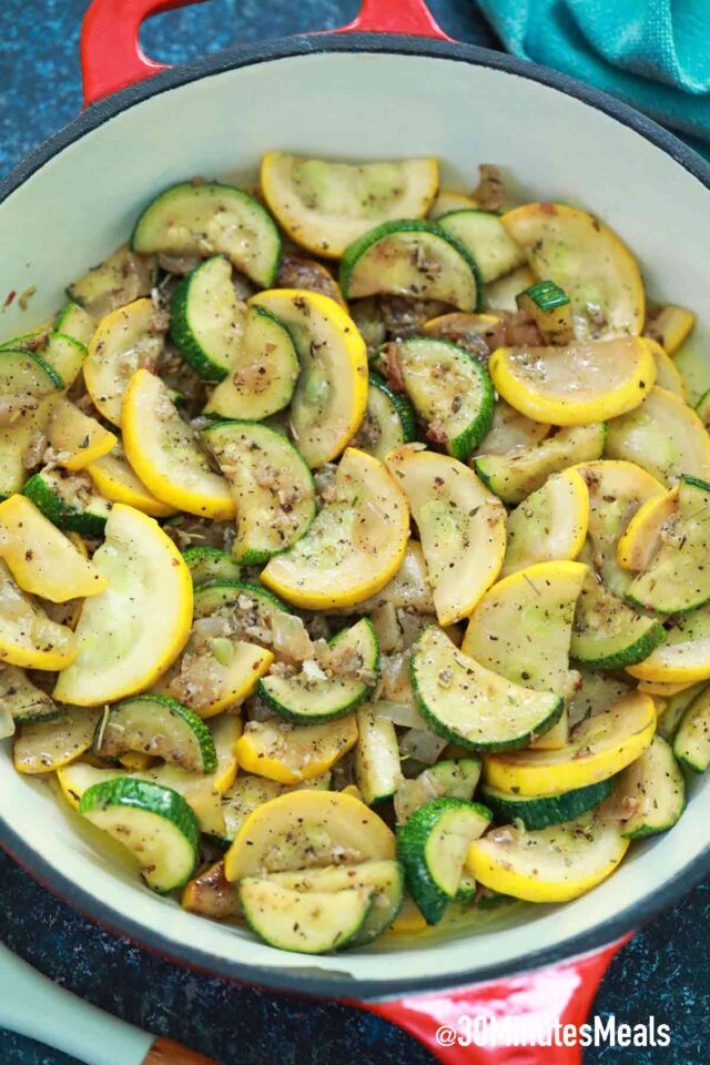 sautéed squash and zucchini in a pan