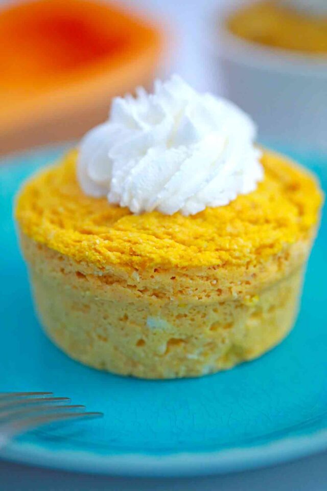 pumpkin mug cake on a plate