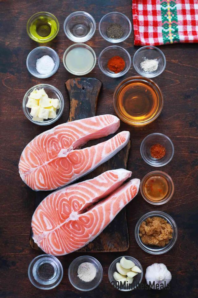 honey garlic salmon ingredients on a table