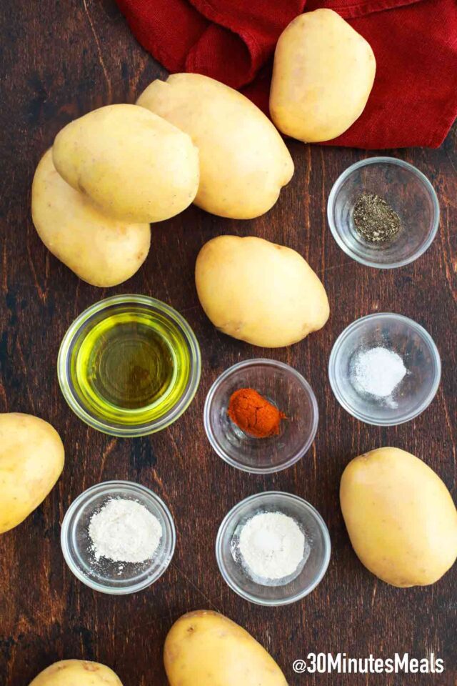 hash browns ingredients in individual bowls on a table