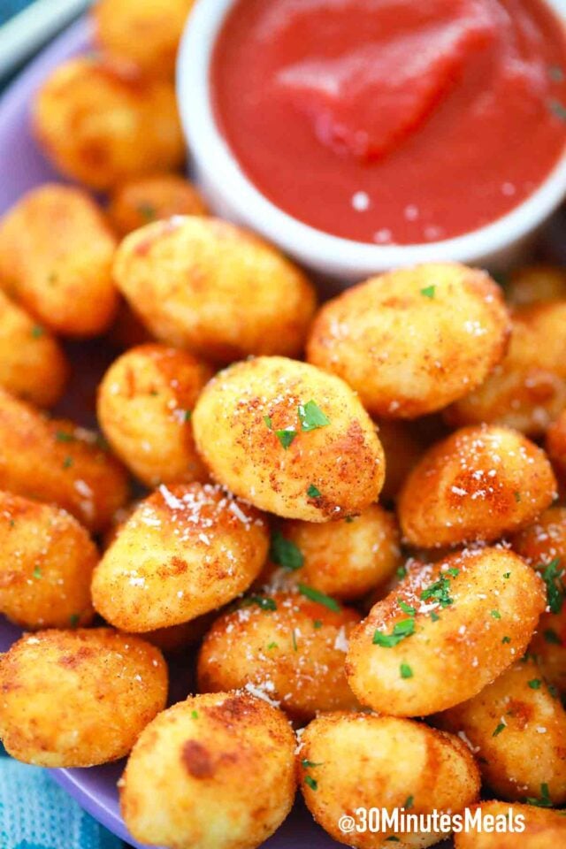 a plate of air fryer gnocchi