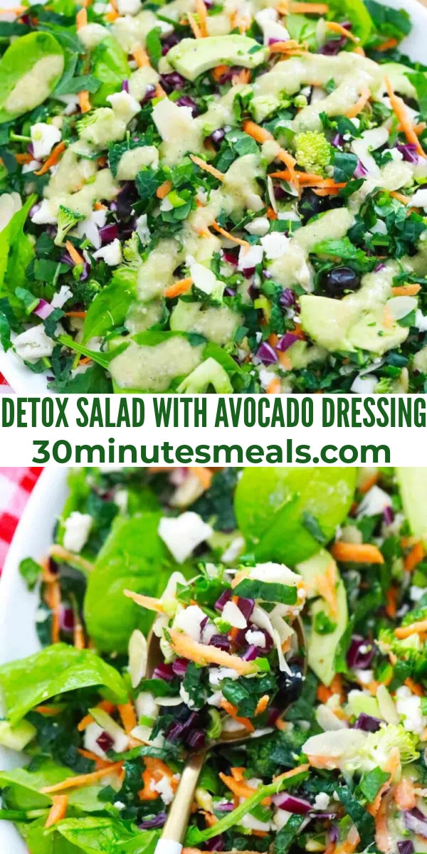 easy detox salad with avocado dressing pin