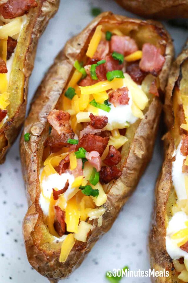 potato skins with cheese and bacon