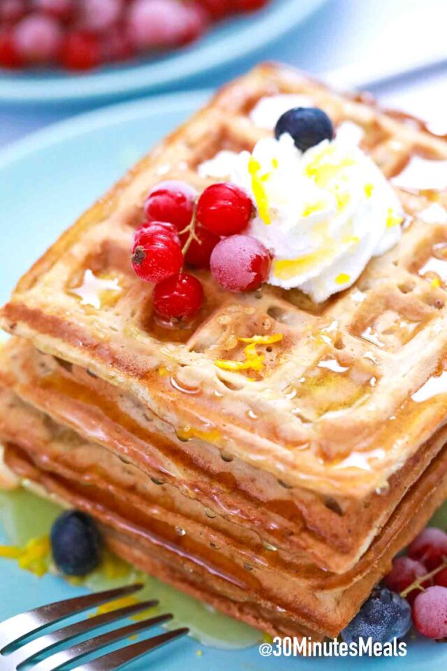 stack of eggnog waffles