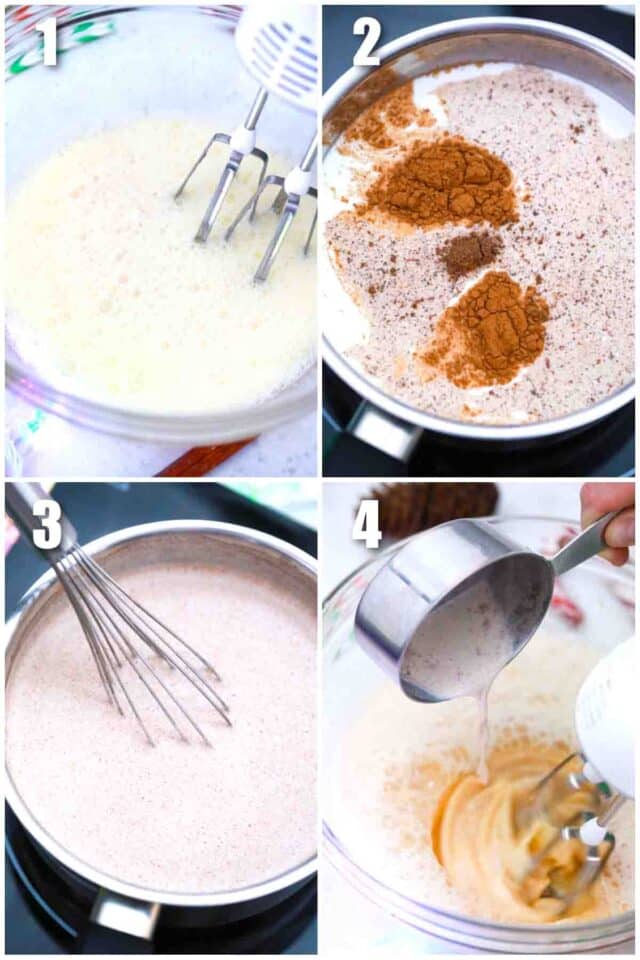 photo collage of steps how to make homemade eggnog