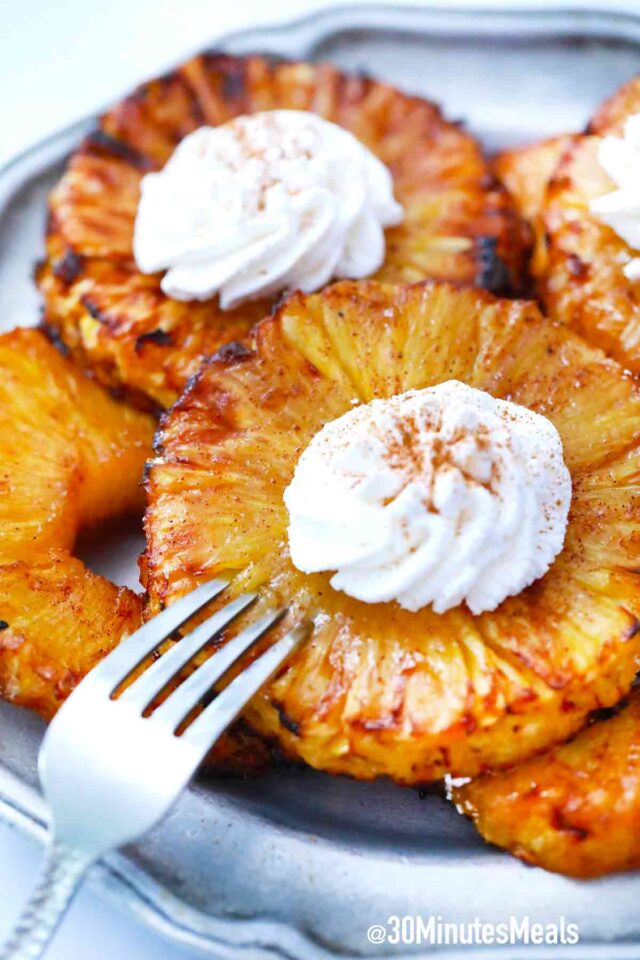 air fried pineapple rings with whipped cream