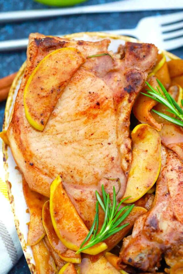 apple pork chops with fresh rosemary