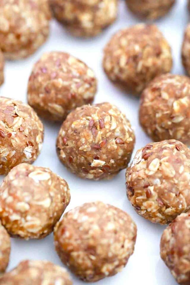 banana bread protein balls on a tray