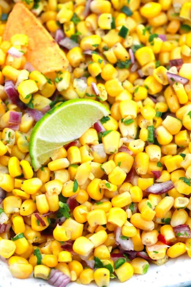 close shot of chipotle corn salsa